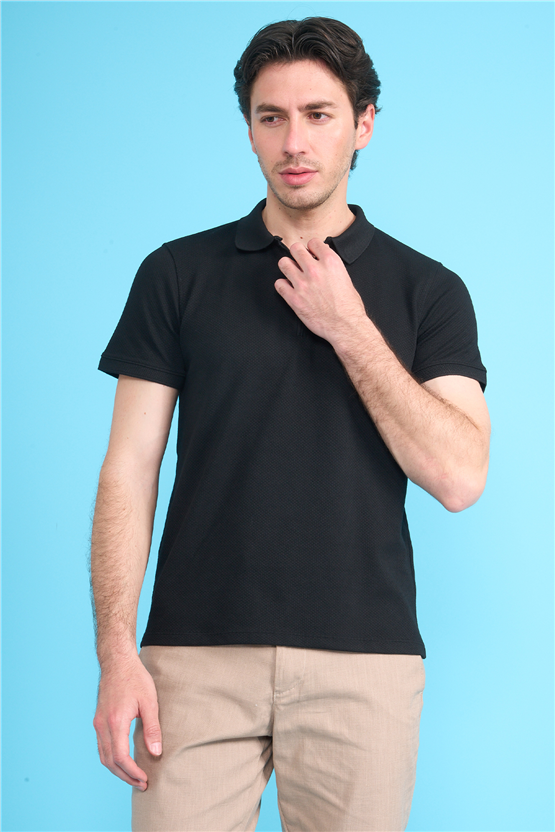 Çetinkaya Mentality 4612 Fermuarlı Polo Yaka Regular Modelli T-shirt Siyah