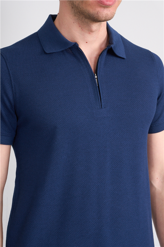 Çetinkaya Mentality 4612 Fermuarlı Polo Yaka Regular Modelli T-shirt İndigo
