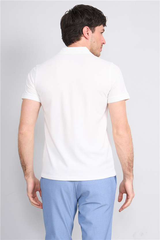 Çetinkaya Mentality 4612 Fermuarlı Polo Yaka Regular Modelli T-shirt Beyaz