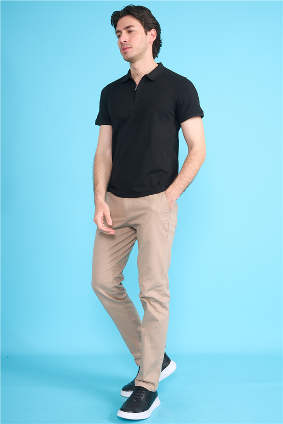 Çetinkaya Mentality 4612 Fermuarlı Polo Yaka Regular Modelli T-shirt Siyah