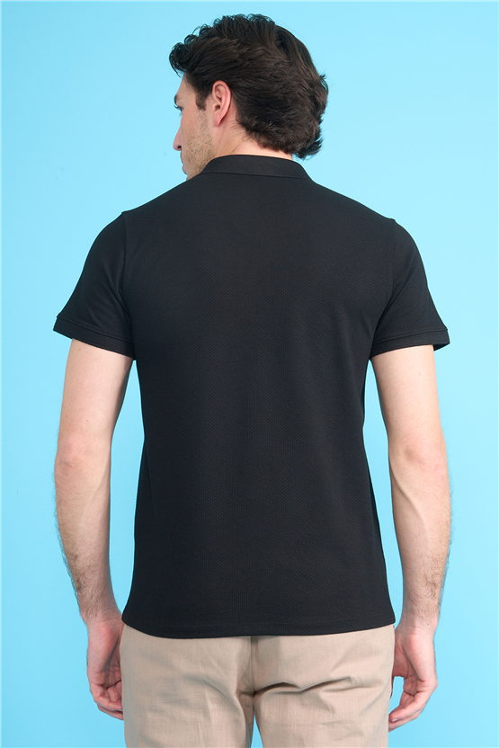 Çetinkaya Mentality 4612 Fermuarlı Polo Yaka Regular Modelli T-shirt Siyah