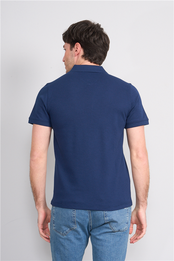 Çetinkaya Mentality 4612 Fermuarlı Polo Yaka Regular Modelli T-shirt İndigo