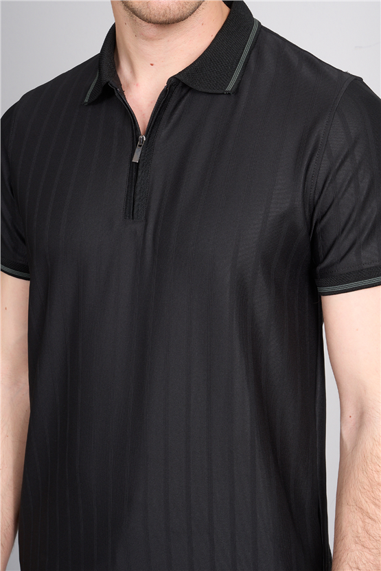 Çetinkaya Mentality 4613 Fermuarlı Polo Yaka Regular Modelli T-shirt Siyah