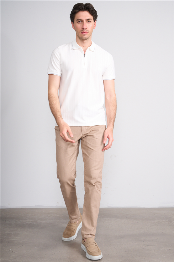 Çetinkaya Mentality 4613 Fermuarlı Polo Yaka Regular Modelli T-shirt Beyaz