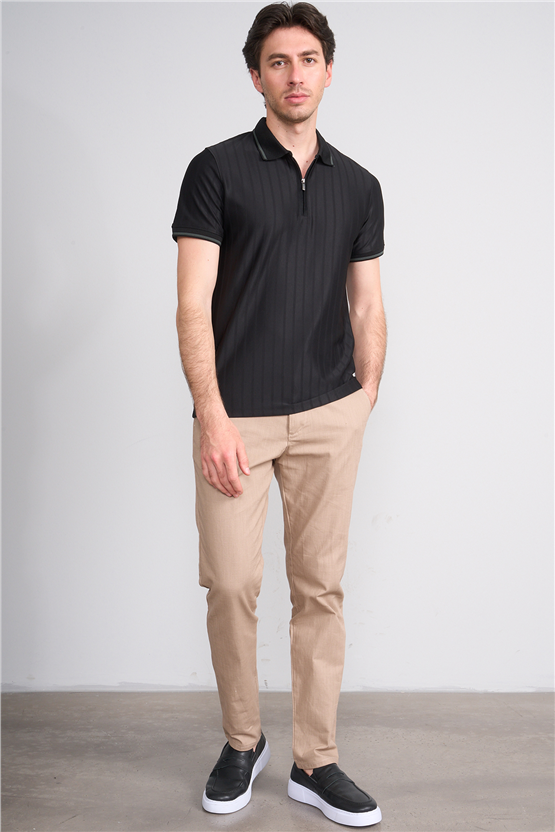 Çetinkaya Mentality 4613 Fermuarlı Polo Yaka Regular Modelli T-shirt Siyah