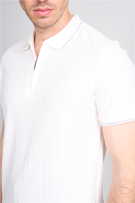 Çetinkaya Mentality 4613 Fermuarlı Polo Yaka Regular Modelli T-shirt Beyaz
