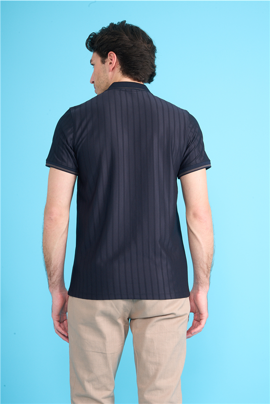 Çetinkaya Mentality 4613 Fermuarlı Polo Yaka Regular Modelli T-shirt Lacivert