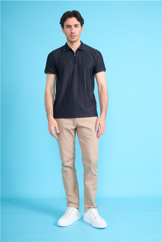 Çetinkaya Mentality 4613 Fermuarlı Polo Yaka Regular Modelli T-shirt Lacivert