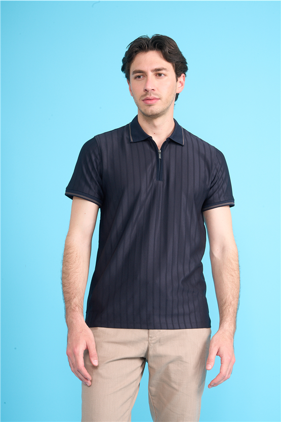 Çetinkaya Mentality 4613 Fermuarlı Polo Yaka Regular Modelli T-shirt Lacivert
