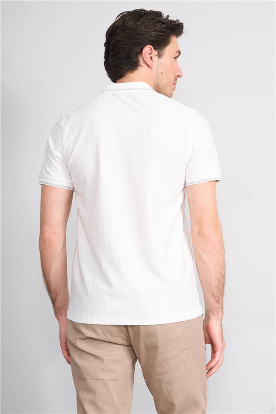 Çetinkaya Mentality 4613 Fermuarlı Polo Yaka Regular Modelli T-shirt Beyaz