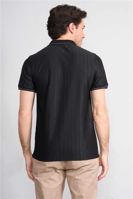 Çetinkaya Mentality 4613 Fermuarlı Polo Yaka Regular Modelli T-shirt Siyah