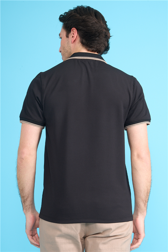 Çetinkaya Mentality 4615 Fermuarlı Polo Yaka Regular Modelli T-shirt Siyah