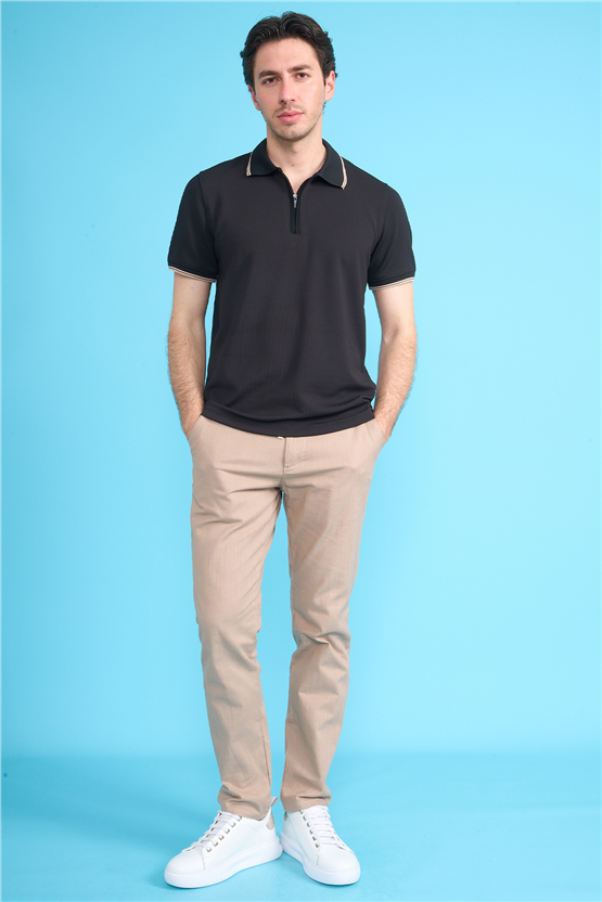 Çetinkaya Mentality 4615 Fermuarlı Polo Yaka Regular Modelli T-shirt Siyah