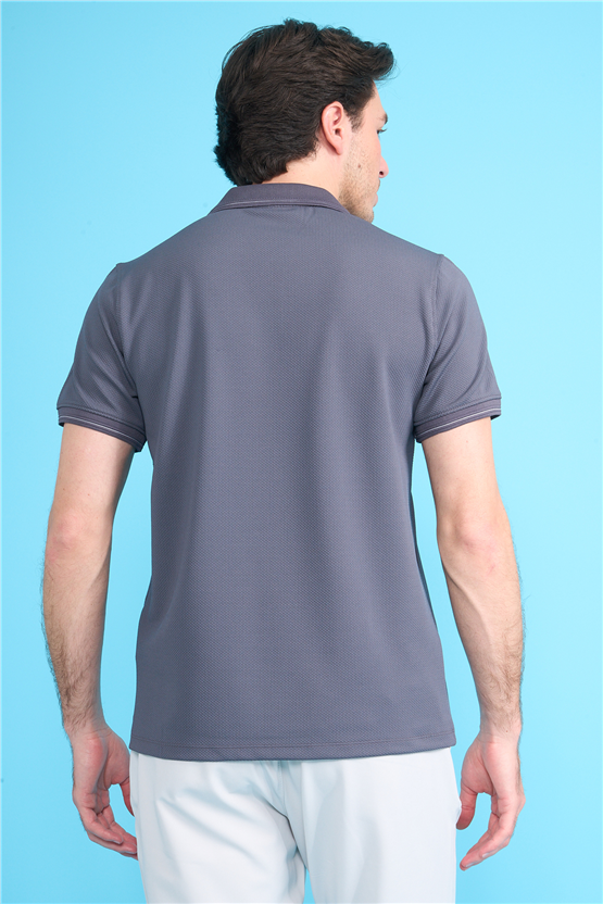 Çetinkaya Mentality 4615 Fermuarlı Polo Yaka Regular Modelli T-shirt Füme