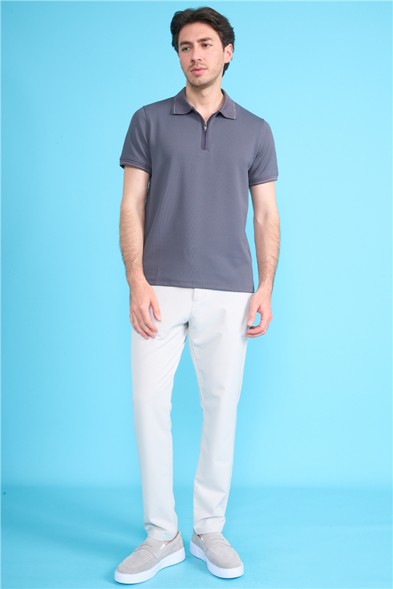 Çetinkaya Mentality 4615 Fermuarlı Polo Yaka Regular Modelli T-shirt Füme