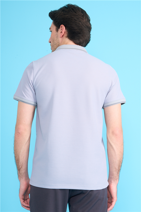 Çetinkaya Mentality 4616 Fermuarlı Polo Yaka Regular Modelli T-shirt Gri