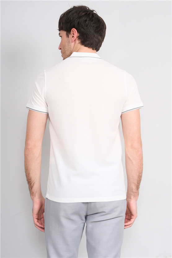 Çetinkaya Mentality 4616 Fermuarlı Polo Yaka Regular Modelli T-shirt Beyaz