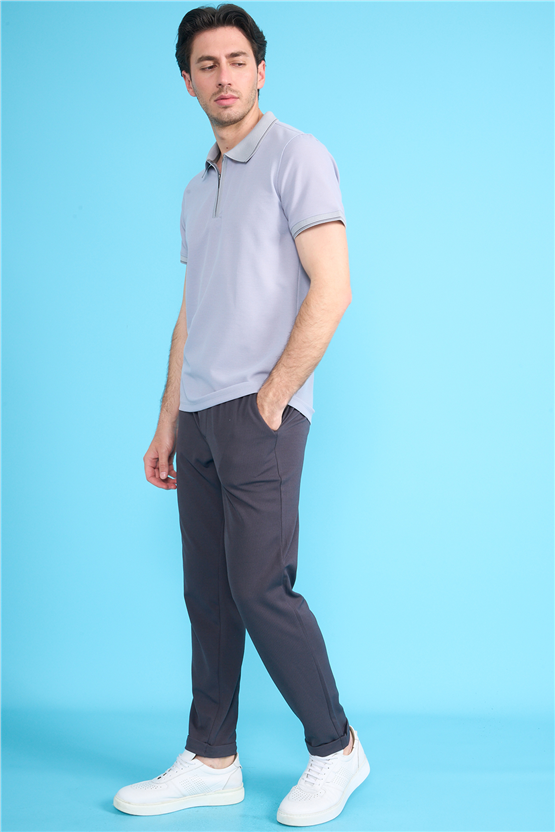 Çetinkaya Mentality 4616 Fermuarlı Polo Yaka Regular Modelli T-shirt Gri