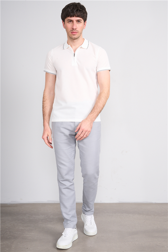 Çetinkaya Mentality 4616 Fermuarlı Polo Yaka Regular Modelli T-shirt Beyaz