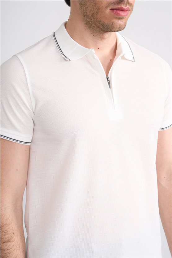 Çetinkaya Mentality 4616 Fermuarlı Polo Yaka Regular Modelli T-shirt Beyaz