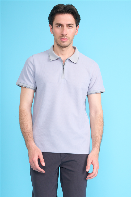 Çetinkaya Mentality 4616 Fermuarlı Polo Yaka Regular Modelli T-shirt Gri