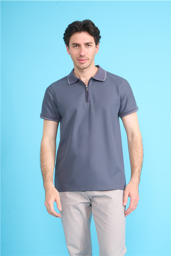 Çetinkaya Mentality 4616 Fermuarlı Polo Yaka Regular Modelli T-shirt Antrasit