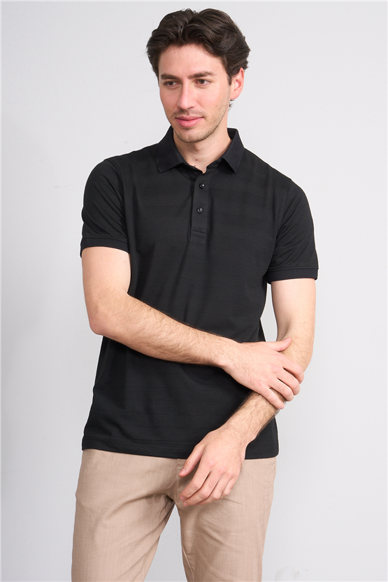 Çetinkaya Mentality 4622 Polo Yaka Regular Modelli T-shirt Siyah