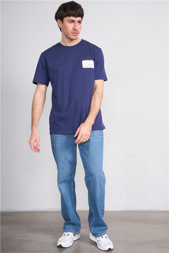 Çetinkaya Mentality 4630 Bisiklet Yaka Regular Baskılı T-shirt Açık Lacivert