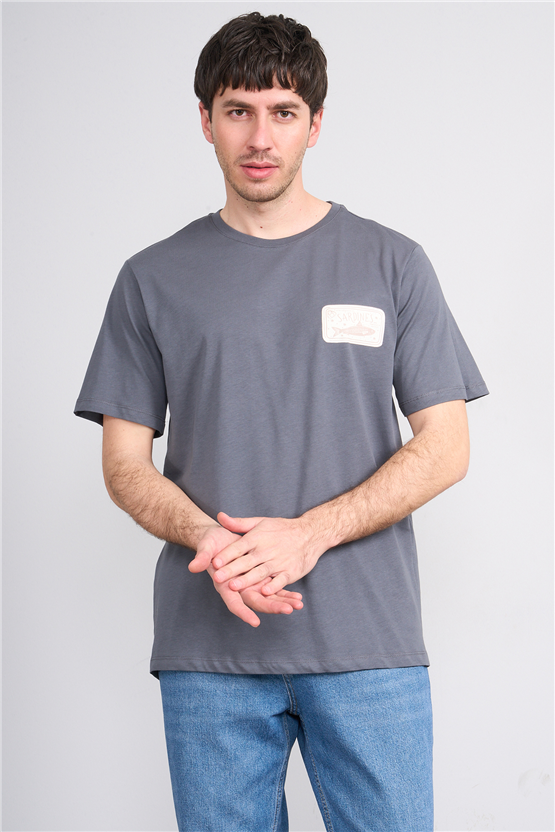 Çetinkaya Mentality 4630 Bisiklet Yaka Regular Baskılı T-shirt Koyu Gri