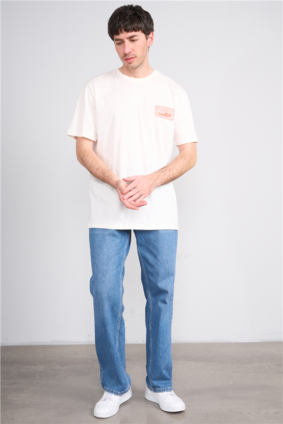 Çetinkaya Mentality 4630 Bisiklet Yaka Regular Baskılı T-shirt Krem