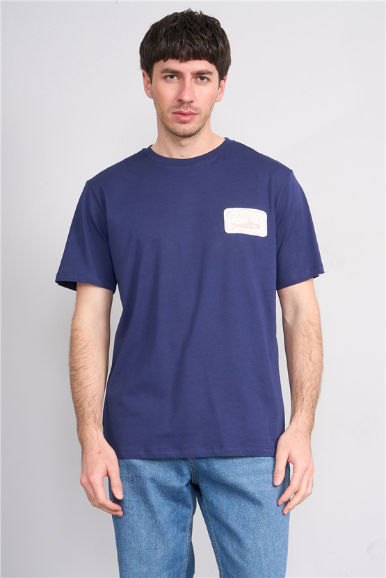 Çetinkaya Mentality 4630 Bisiklet Yaka Regular Baskılı T-shirt Açık Lacivert