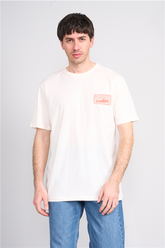 Çetinkaya Mentality 4630 Bisiklet Yaka Regular Baskılı T-shirt Krem