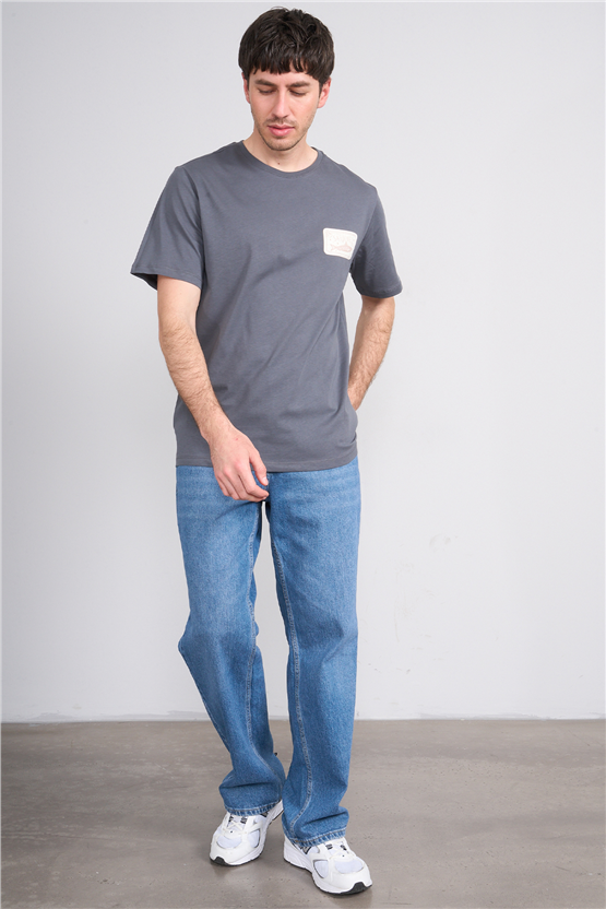 Çetinkaya Mentality 4630 Bisiklet Yaka Regular Baskılı T-shirt Koyu Gri