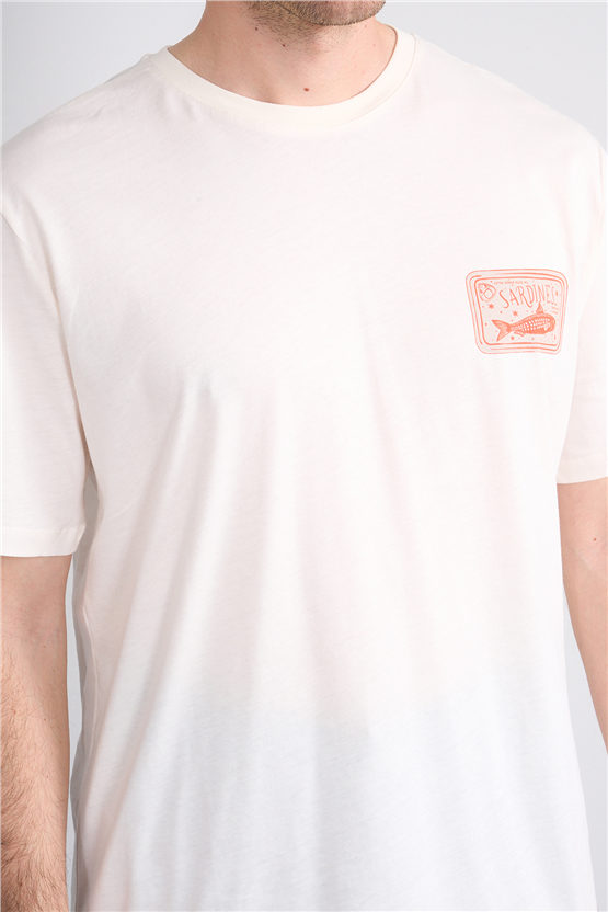 Çetinkaya Mentality 4630 Bisiklet Yaka Regular Baskılı T-shirt Krem