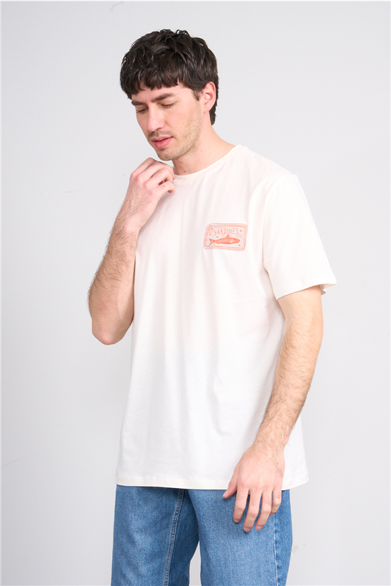 Çetinkaya Mentality 4630 Bisiklet Yaka Regular Baskılı T-shirt Krem