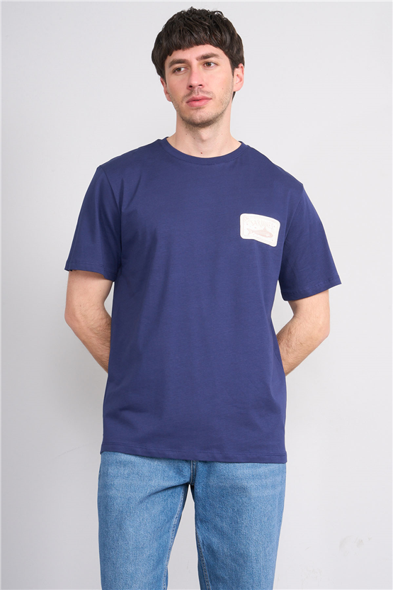 Çetinkaya Mentality 4630 Bisiklet Yaka Regular Baskılı T-shirt Açık Lacivert