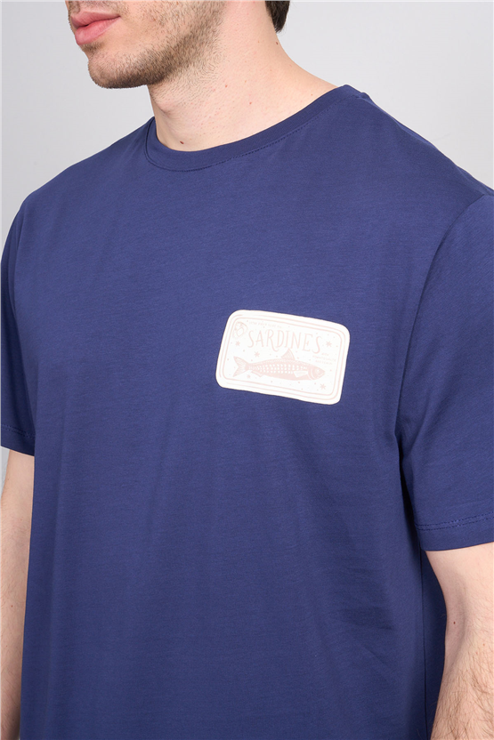 Çetinkaya Mentality 4630 Bisiklet Yaka Regular Baskılı T-shirt Açık Lacivert