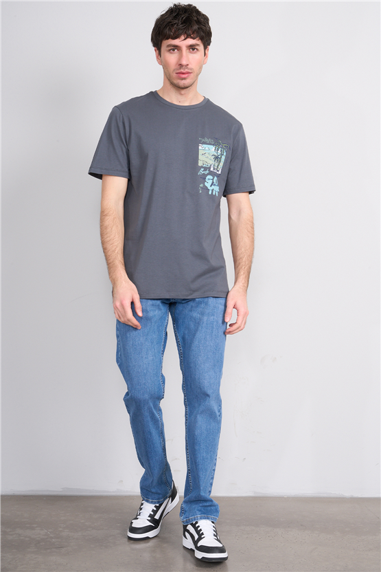 Çetinkaya Mentality 4635 Bisiklet Yaka Regular Baskılı T-shirt Koyu Gri