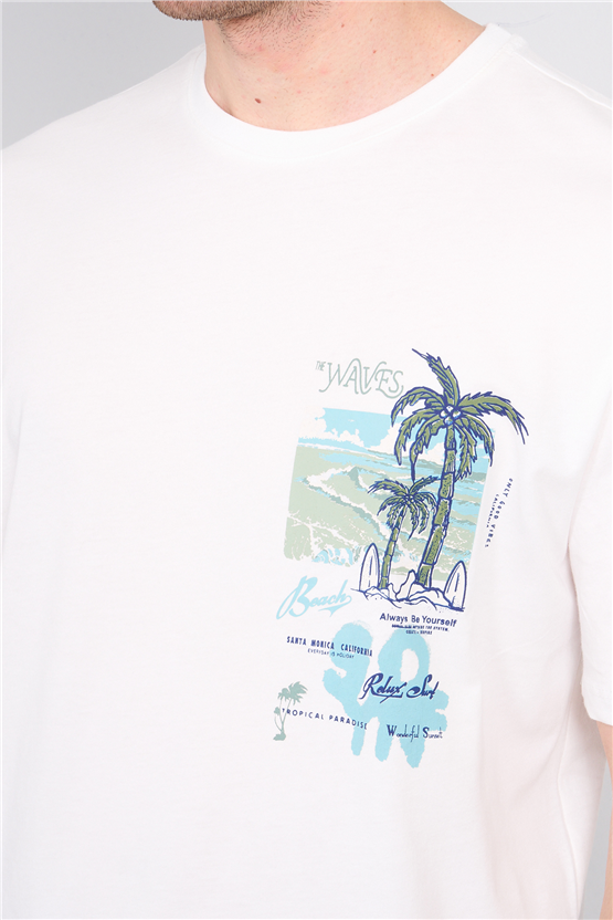 Çetinkaya Mentality 4635 Bisiklet Yaka Regular Baskılı T-shirt Krem