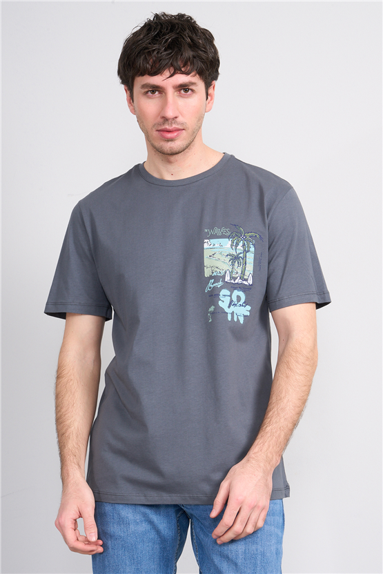 Çetinkaya Mentality 4635 Bisiklet Yaka Regular Baskılı T-shirt Koyu Gri