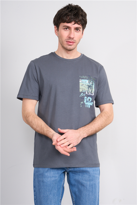 Çetinkaya Mentality 4635 Bisiklet Yaka Regular Baskılı T-shirt Koyu Gri