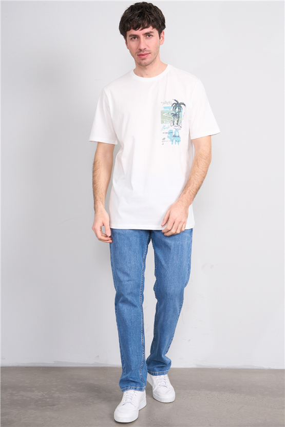 Çetinkaya Mentality 4635 Bisiklet Yaka Regular Baskılı T-shirt Krem