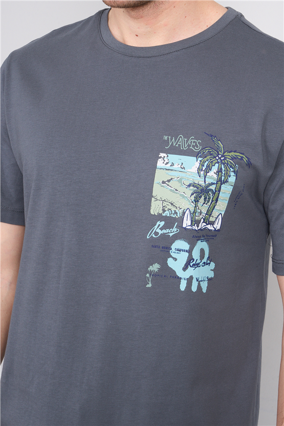 Çetinkaya Mentality 4635 Bisiklet Yaka Regular Baskılı T-shirt Koyu Gri