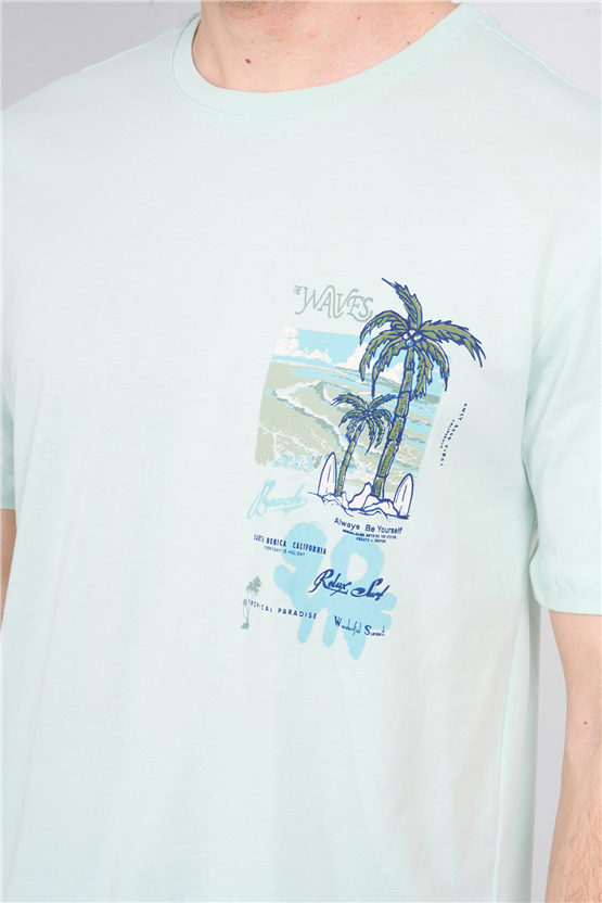 Çetinkaya Mentality 4635 Bisiklet Yaka Regular Baskılı T-shirt Çağla