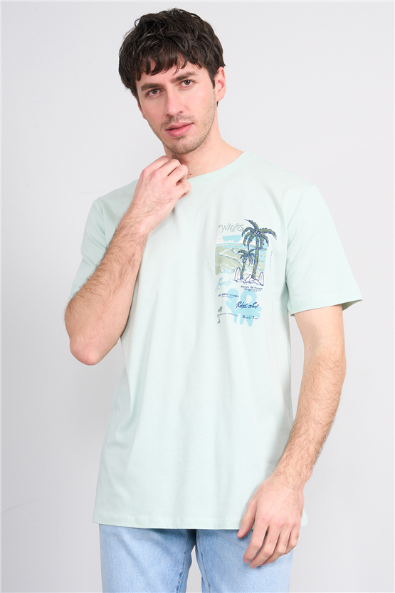 Çetinkaya Mentality 4635 Bisiklet Yaka Regular Baskılı T-shirt Çağla