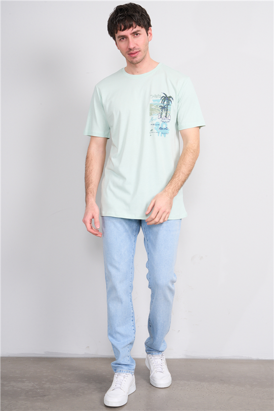 Çetinkaya Mentality 4635 Bisiklet Yaka Regular Baskılı T-shirt Çağla