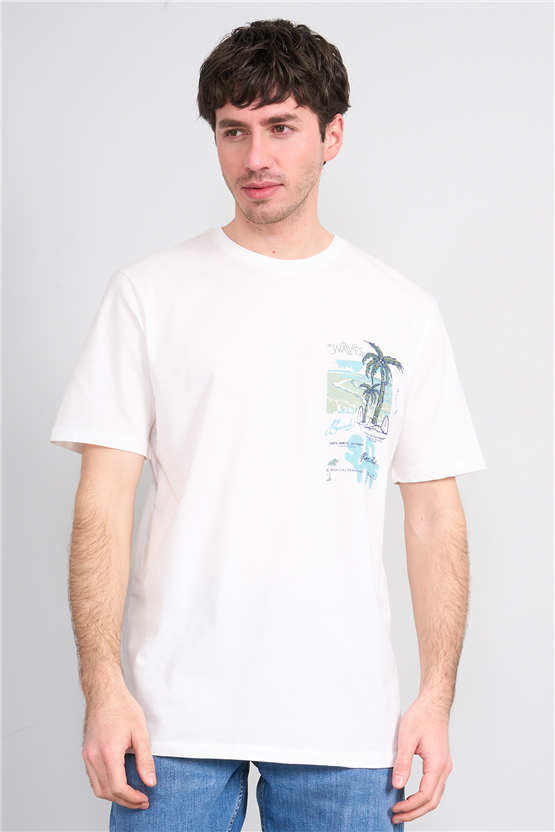 Çetinkaya Mentality 4635 Bisiklet Yaka Regular Baskılı T-shirt Krem