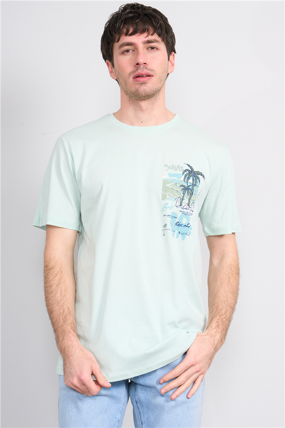 Çetinkaya Mentality 4635 Bisiklet Yaka Regular Baskılı T-shirt Çağla