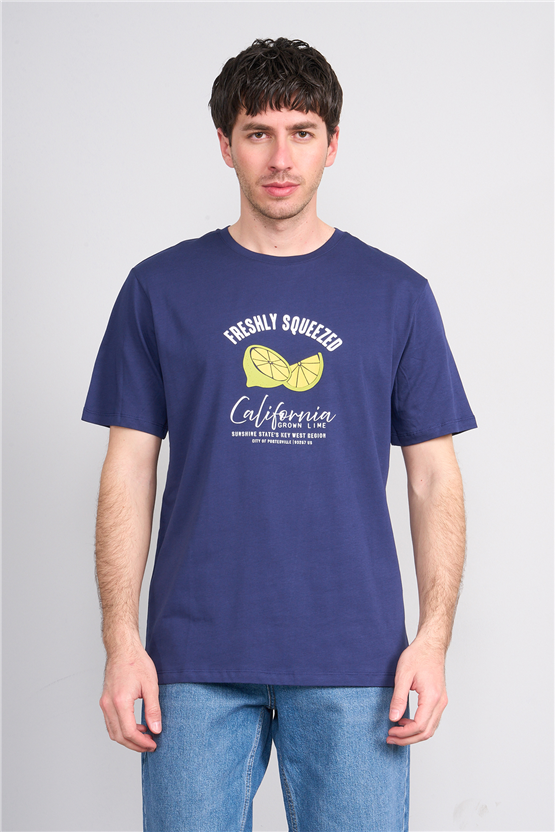 Çetinkaya Mentality 4636 Bisiklet Yaka Regular Baskılı T-shirt Açık Lacivert