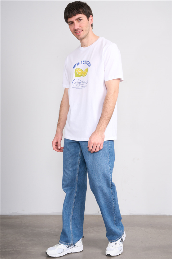 Çetinkaya Mentality 4636 Bisiklet Yaka Regular Baskılı T-shirt Beyaz